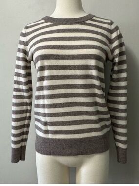 C&C California Cashmere Sweater Taupe and Cream Striped Crew Neck  small